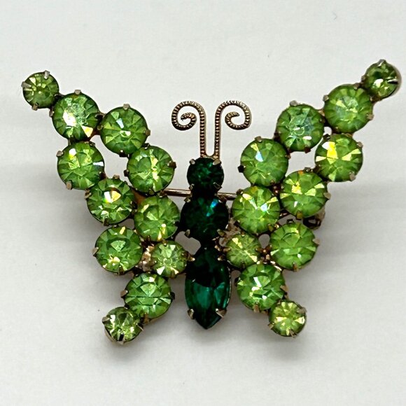 Juliana, DeLizza & Elster Jewelry - Vintage Juliana Butterfly Brooch D&E Rhinestone UV Glow 1960s Mid Century Insect